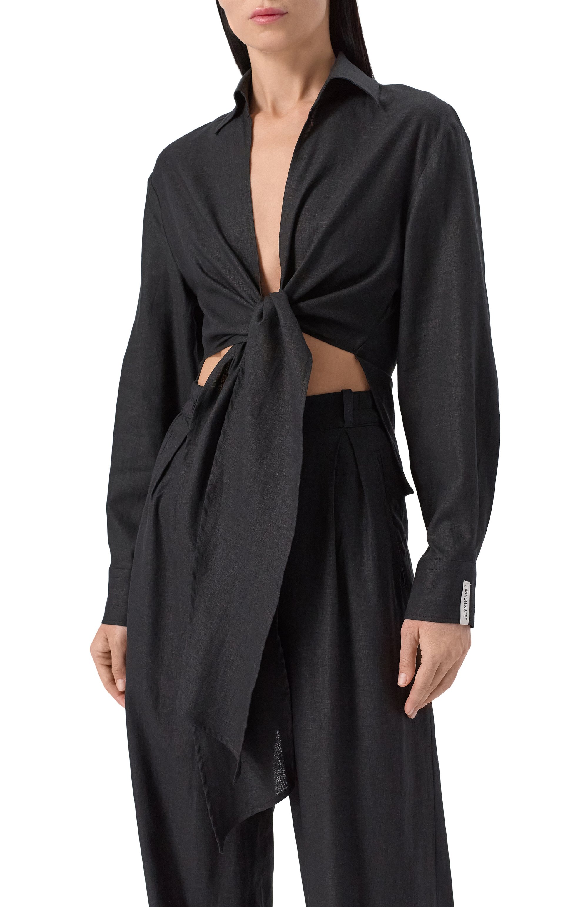 Блузка изо льна и вискозы HINNOMINATE черного цвета по цене 13250 руб., арт. HMABW01847, фото 3 Блузка изо льна и вискозы HINNOMINATE, арт. HMABW01847, фото 3