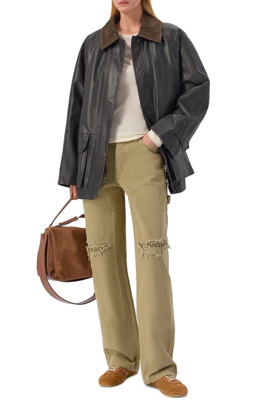 Хлопковые брюки Alexander Wang 4DC2264991 Хаки  4DC2264991 Фото 2