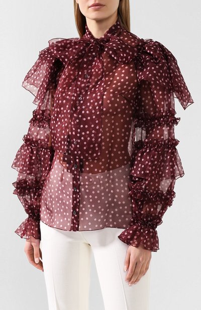 Шелковая блузка DOLCE & GABBANA бордового цвета по цене 140500 руб., арт. F5M17T/IS1BX, фото 3 Шелковая блузка DOLCE & GABBANA, арт. F5M17T/IS1BX, фото 3