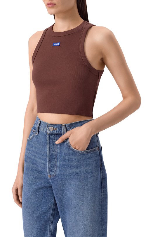 Хлопковый топ HUGO Blue 50511450 Коричневый  50511450 Фото 3