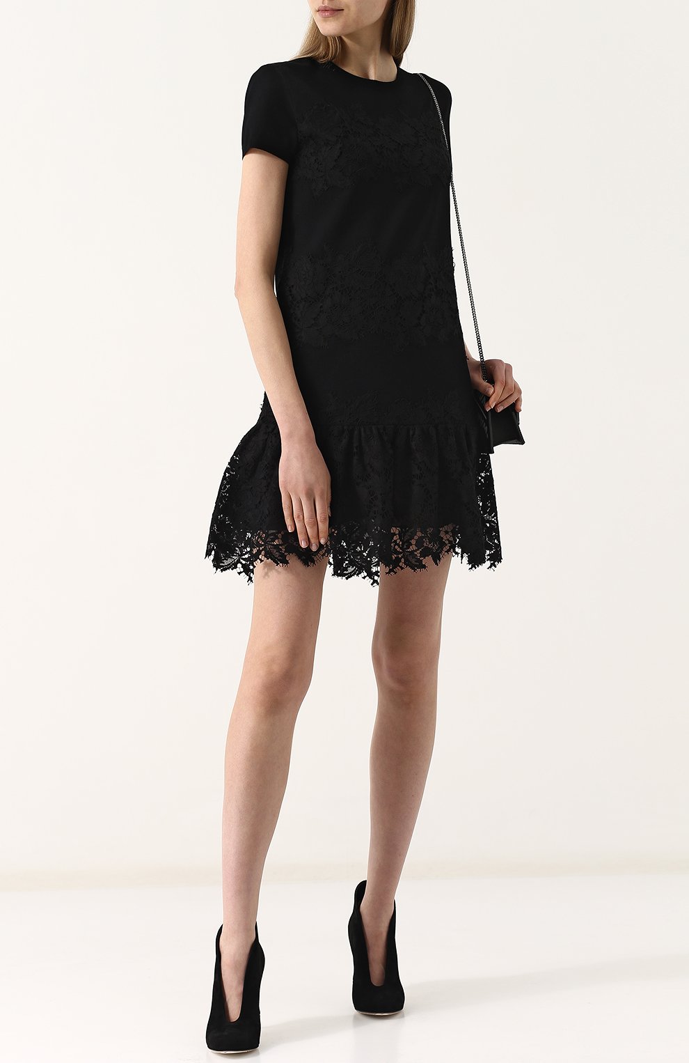 Однотонное мини-платье с кружевной отделкой VALENTINO, арт. QB2KD21S461, фото 2