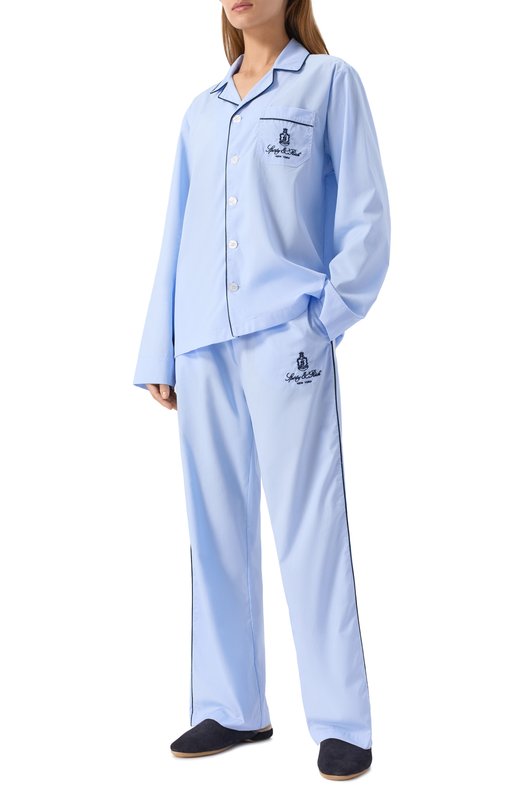 Хлопковые брюки Sporty and Rich PA046602231BL90 Голубой  PA046602231BL90 Фото 2