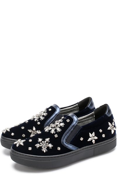 Текстильные слипоны с металлизированной отделкой и кристаллами MISSOURI темно-синего цвета по цене 26100 руб., арт. 11654/31-34, фото 1 Текстильные слипоны с металлизированной отделкой и кристаллами MISSOURI, арт. 11654/31-34, фото 1