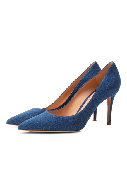 Женские текстильные туфли gianvito 85 GIANVITO ROSSI голубого цвета, арт. G24580.85RIC.DEMMIDB | Фото 1 (Каблук высота: Высокий; Материал внешний: Текстиль; Материал внутренний: Натуральная кожа; Материал сплава: Проставлено; Драгоценные камни: Проставлено; Подошва: Плоская)