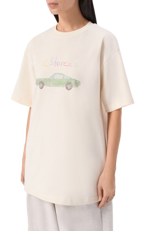 Хлопковая футболка 12 STOREEZ 136679 Кремовый  136679 Фото 3