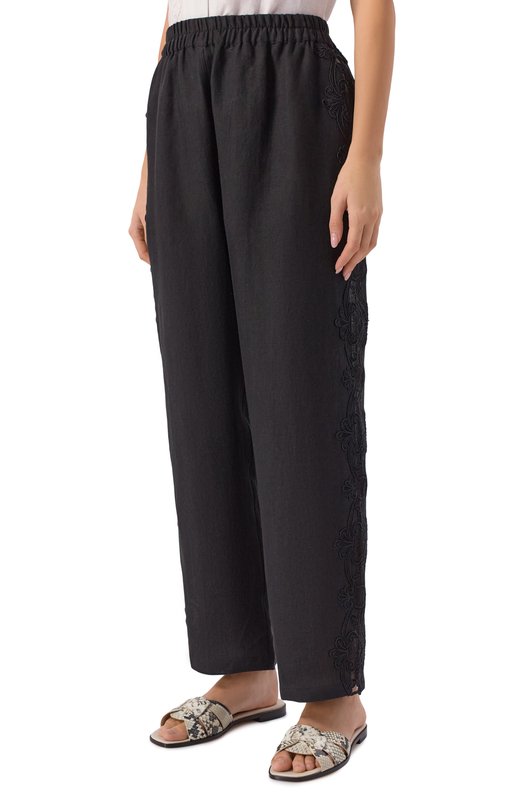 Льняные брюки Maurizio W01150881 Чёрный  W01150881 Фото 3