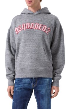 Мужской хлопковое худи DSQUARED2 серого цвета, арт. S74GU0857/S25463 | Фото 3 (Длина (для топов): Стандартные; Рукава: Длинные; Материал сплава: Проставлено; Драгоценные камни: Проставлено; Принт: Без принта; Мужское Кросс-КТ: Худи-одежда; Стили: Кэжуэл; Материал внешний: Хлопок)
