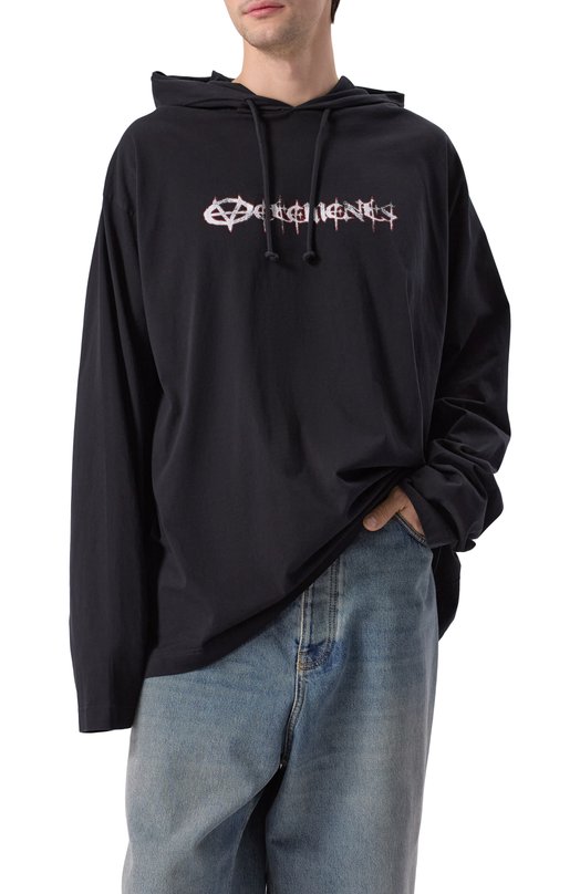 Хлопковое худи VETEMENTS UA66HD850B Чёрный  UA66HD850B Фото 3