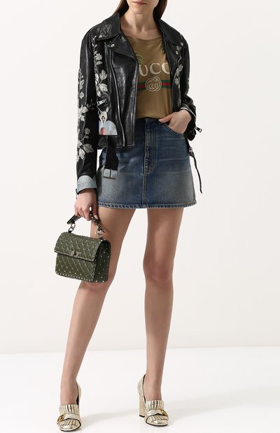 Джинсовая мини-юбка с потертостями и вышивкой GUCCI, арт. 467267/XRA15, фото 2