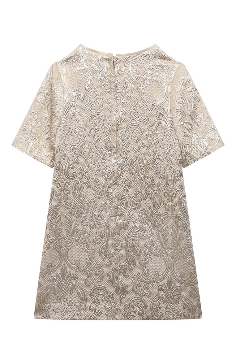 Детское платье DOLCE & GABBANA золотого цвета, арт. L53DS3/FJMWE/8-14 | Фото 2 (Материал внешний: Синтетический материал, Вискоза; Рукава: Короткие; Материал подклада: Шелк; Случай: Вечерний; Автоматизация состава: Проставлено; Автоматизация ТО: Проставлено)