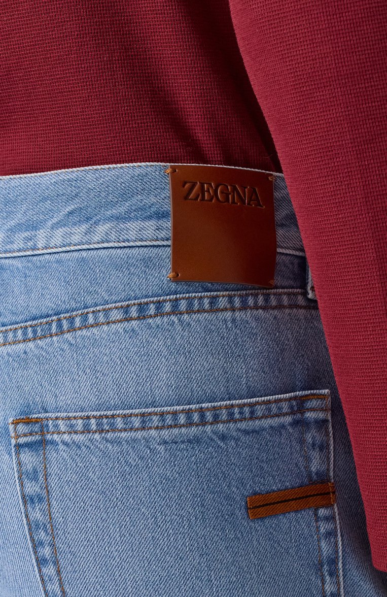 Мужские джинсы city ZEGNA голубого цвета, арт. 508/UFIJ3A9 | Фото 5 (Длина (брюки, джинсы): Стандартные; Материал внешний: Хлопок, Деним; Силуэт М (брюки): Прямые; Кросс-КТ: Деним; Детали: Делаве; Стили: Повседневный)