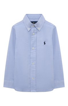 Детская хлопковая рубашка RALPH LAUREN голуб�ого цвета, арт. 322819238 | Фото 1 (Рукава: Длинные; Материал сплава: Проставлено; Материал внешний: Хлопок; Стили: Классический; Мальчики-школьная форма: Рубашки; Драгоценные камни: Проставлено)