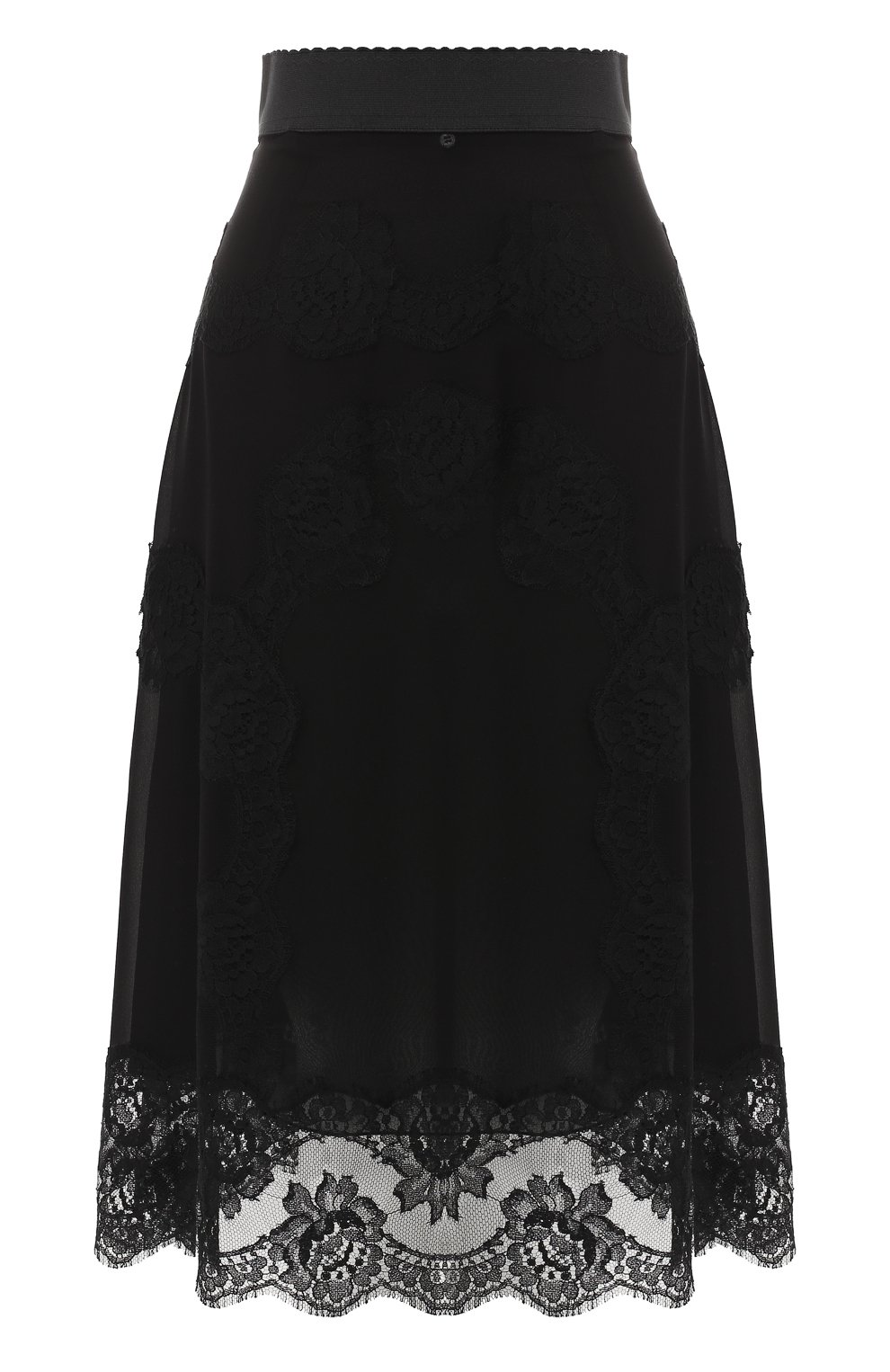 Юбка из смеси шелка и хлопка с кружевной отделкой DOLCE & GABBANA черного цвета по цене 123000 руб., арт. F4BG8T/FU1AR, фото 1 Юбка из смеси шелка и хлопка с кружевной отделкой DOLCE & GABBANA, арт. F4BG8T/FU1AR, фото 1