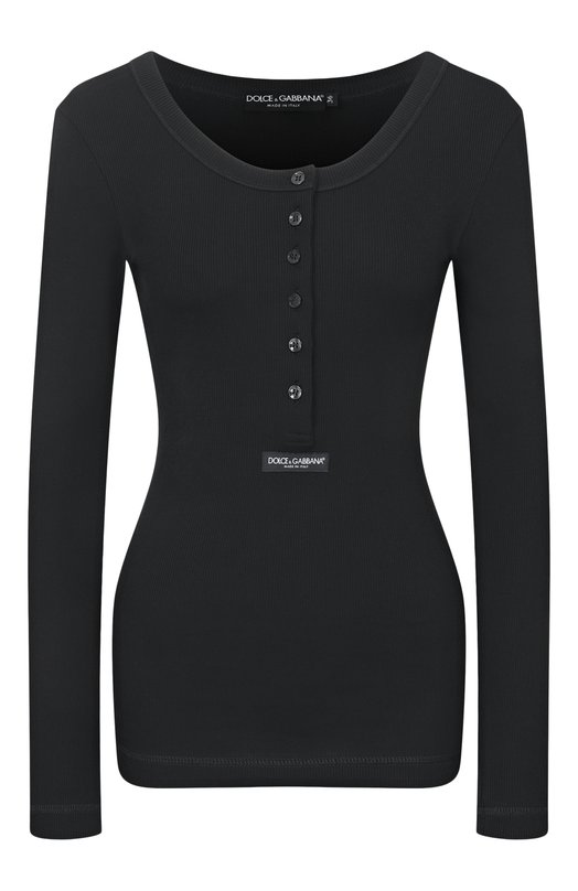 Хлопковый лонгслив-хенли Dolce & Gabbana F8W44T/FU7AV Чёрный F8W44T/FU7AV