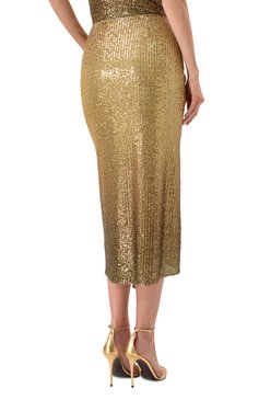 Женская юбка с отделкой пайетками IN THE MOOD FOR LOVE золотого цвета, арт. RS2500200001 | Фото 4 (Драгоценные камни: Проставлено; Длина Ж (юбки, платья, шорты): Миди; Материал сплава: Проставлено; Стили: Гламурный; Кросс-КТ: костюм; Материал внешний: Синтетический материал)