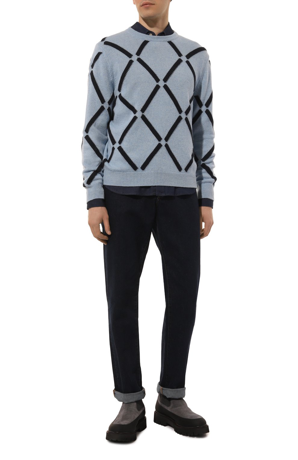 Кашемировый свитер KITON голубого цвета по цене 340500 руб., арт. UMK0512V385, фото 2 Кашемировый свитер KITON, арт. UMK0512V385, фото 2