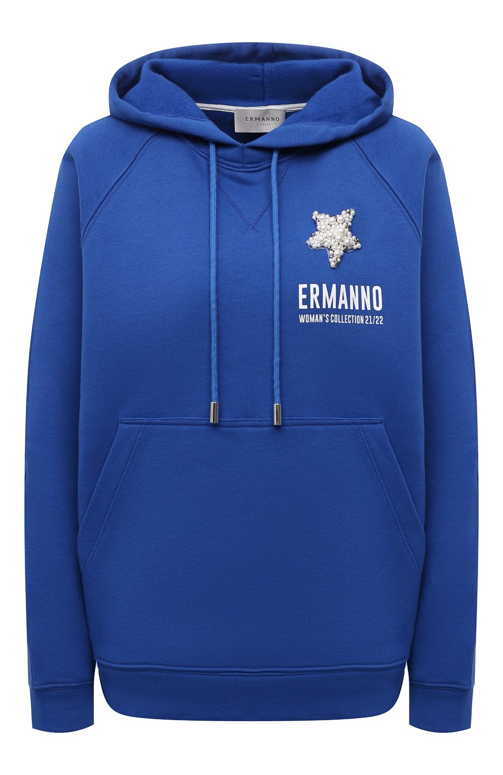 Хлопковое худи ERMANNO FIRENZE синего цвета по цене 32400 руб., арт. D39ET FL071FEL, фото 1 Хлопковое худи ERMANNO FIRENZE, арт. D39ET FL071FEL, фото 1