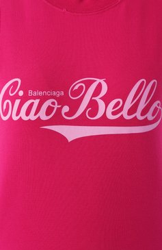Женская хлопковая футболка BALENCIAGA фуксия цвета, арт. 807341/TRVH3 | Фото 6 (Длина (для топов): Стандартные; Материал сплава: Проставлено; Драгоценные камни: Проставлено; Рукава: Короткие; Принт: С принтом; Стили: Кэжуэл; Материал внешний: Хлопок)