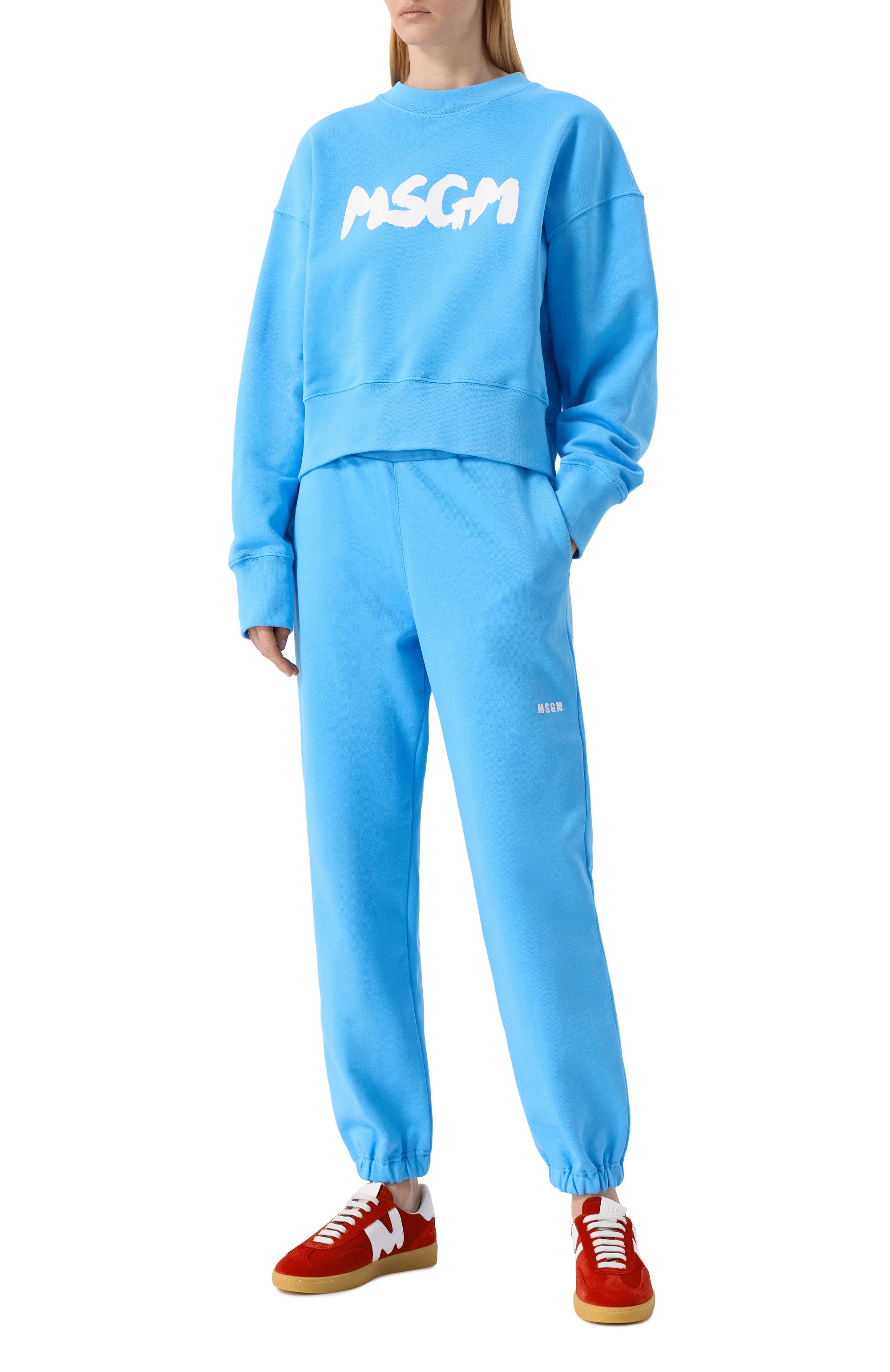 Хлопковый свитшот MSGM голубого цвета по цене 18950 руб., арт. 3841MDM98/257000, фото 2 Хлопковый свитшот MSGM, арт. 3841MDM98/257000, фото 2