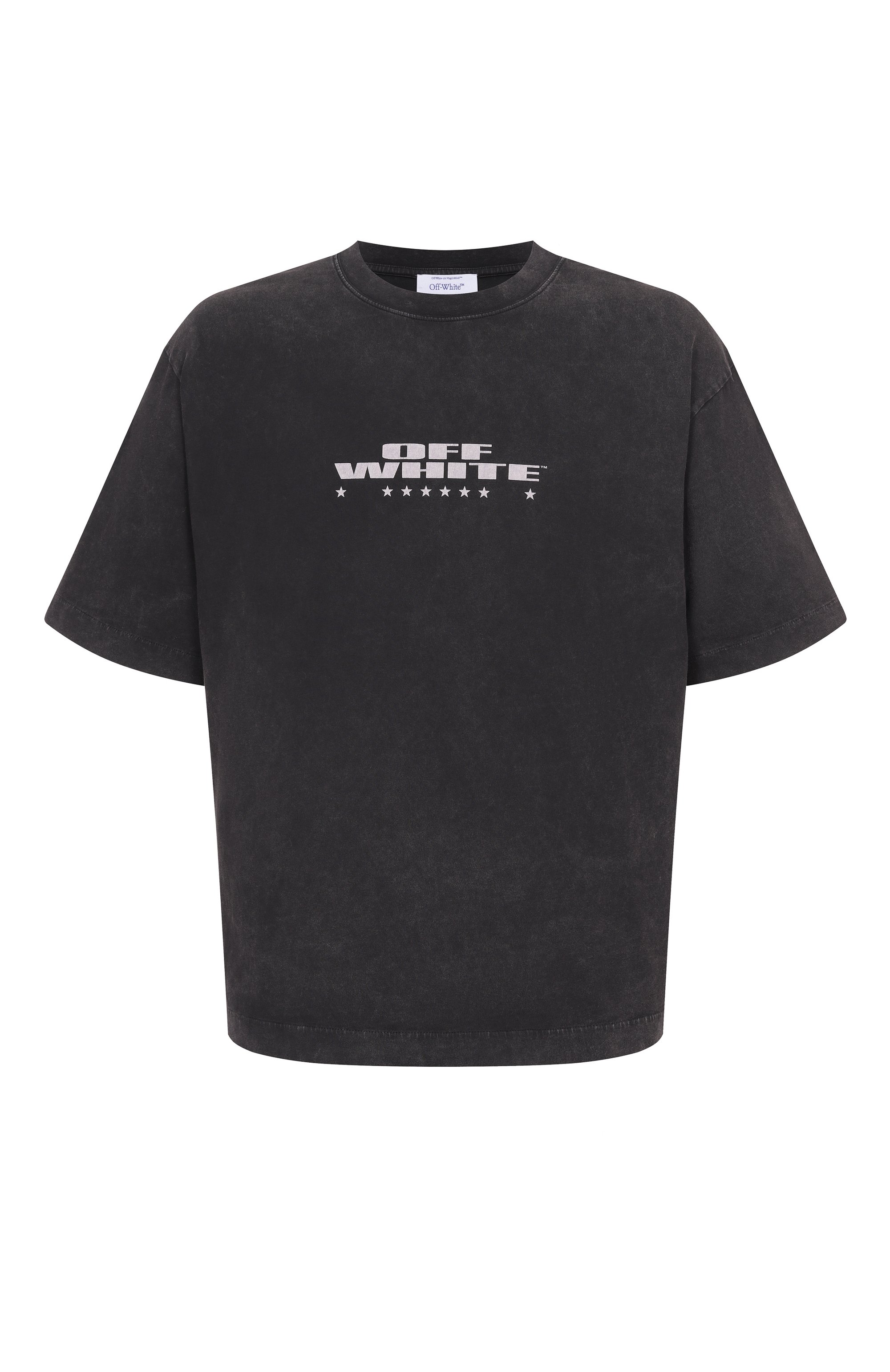 Хлопковая футболка OFF-WHITE темно-серого цвета по цене 48250 руб., арт. 0MAA120F25JER003, фото 1 Хлопковая футболка OFF-WHITE, арт. 0MAA120F25JER003, фото 1