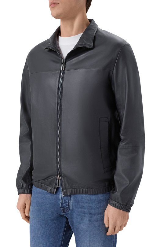 Кожаный бомбер Emporio Armani 01R55P/01P54 Синий  01R55P/01P54 Фото 3