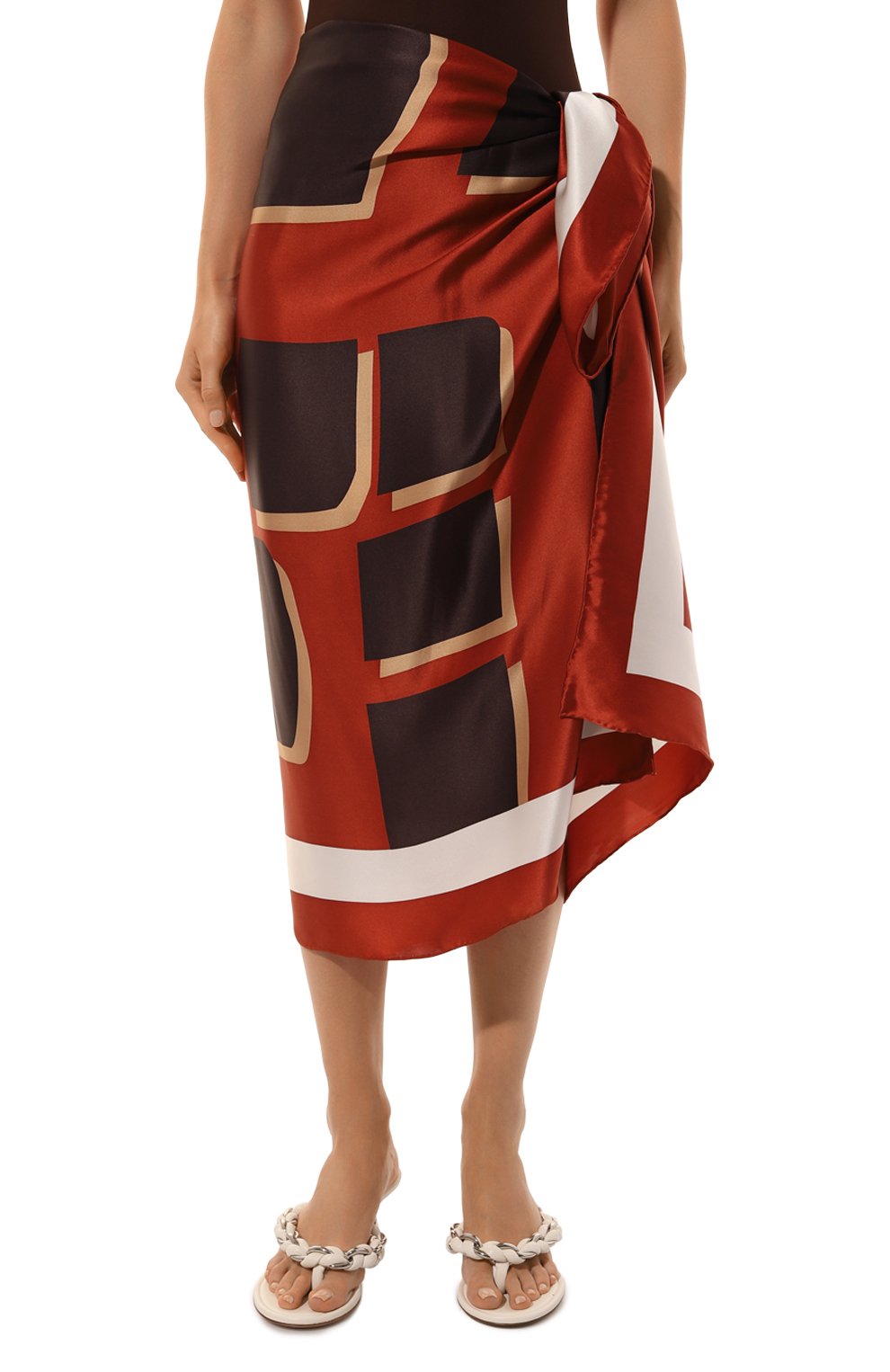 Атласное парео MAX MARA коричневого цвета по цене 40610 руб., арт. SCOGLIO 241654101, фото 3 Атласное парео MAX MARA, арт. SCOGLIO 241654101, фото 3