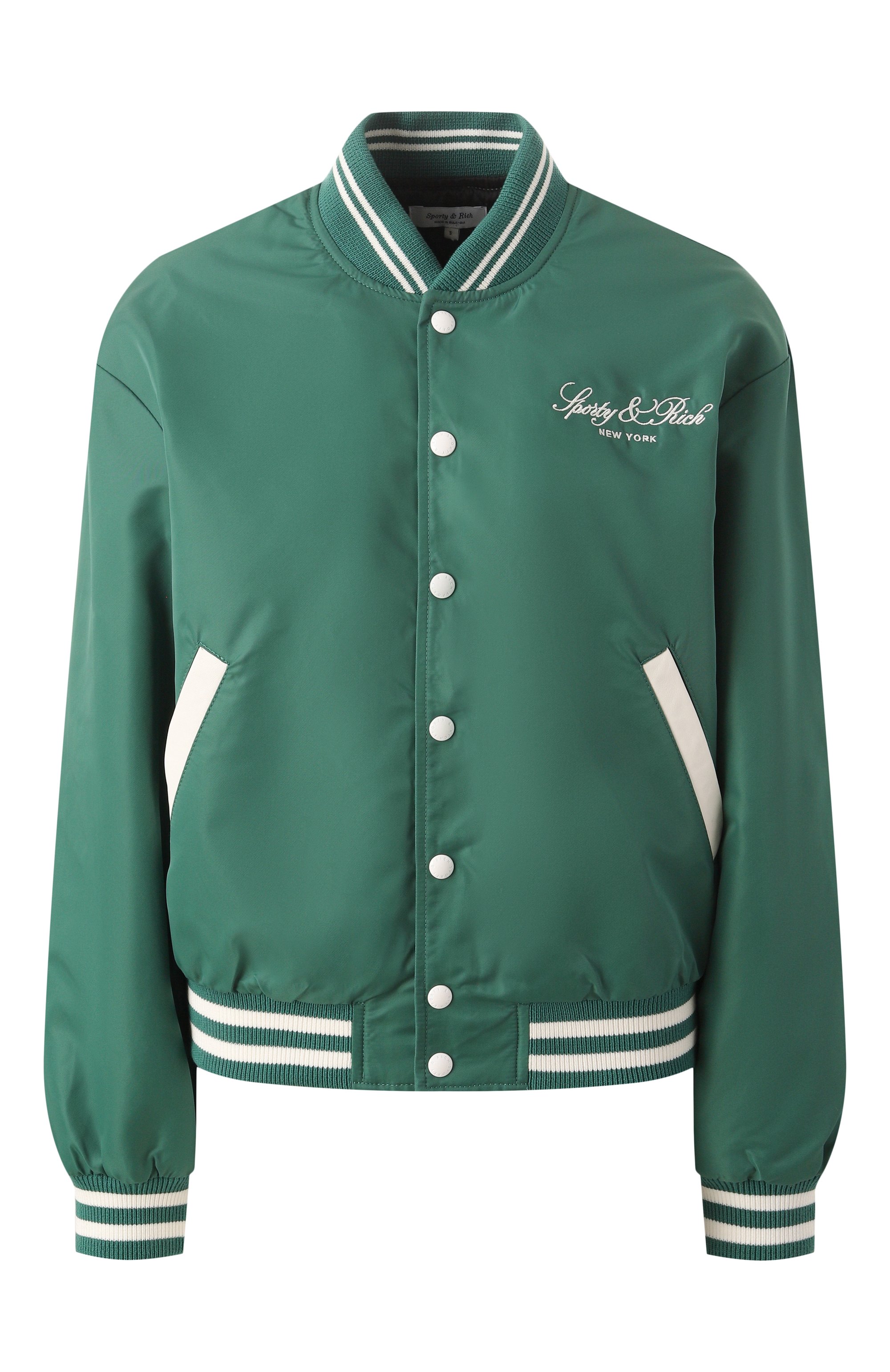 Бомбер SPORTY AND RICH зеленого цвета по цене 69950 руб., арт. JA021516232GR03, фото 1 Бомбер SPORTY AND RICH, арт. JA021516232GR03, фото 1