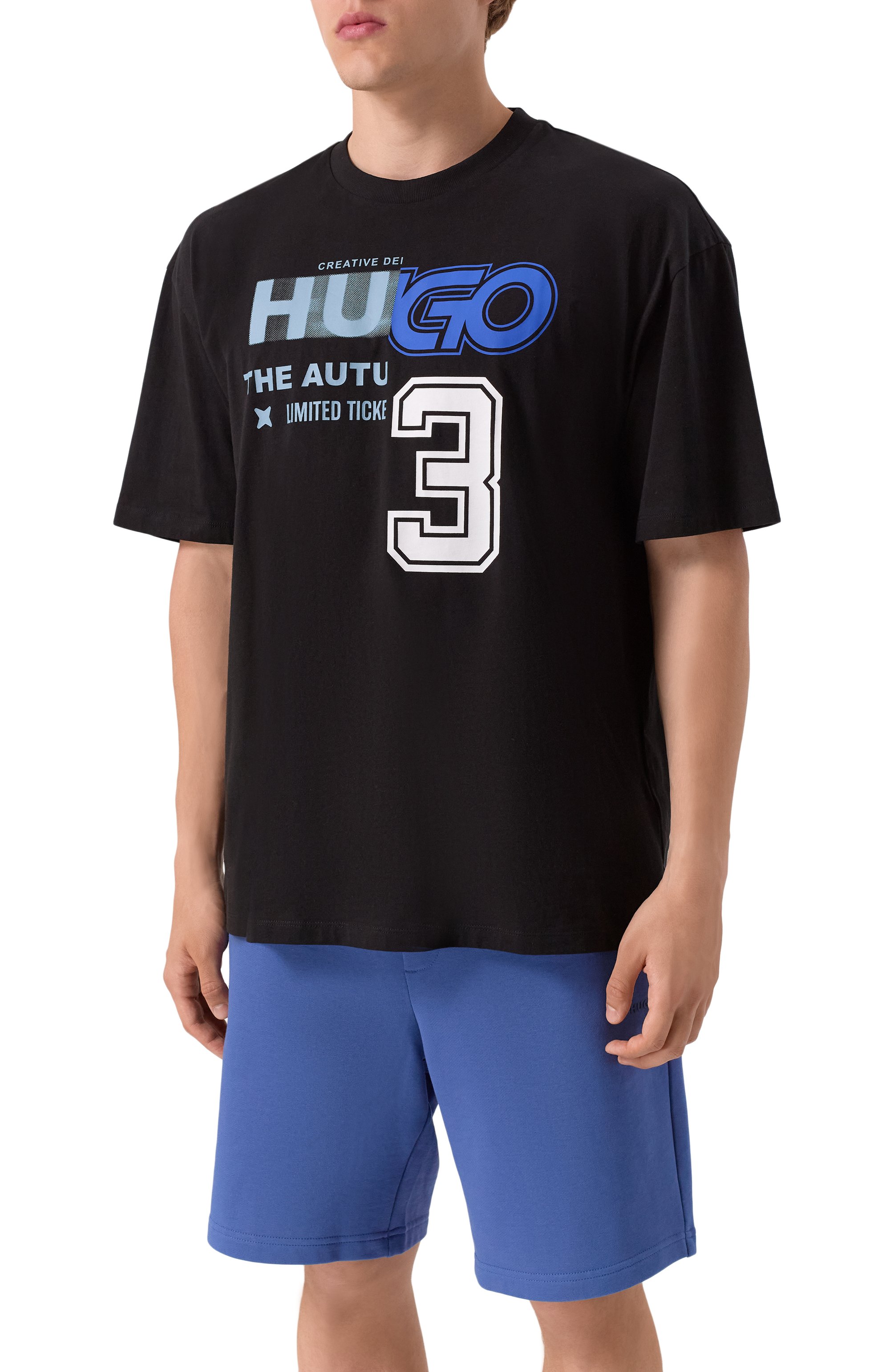 Хлопковая футболка HUGO BLUE черного цвета по цене 7490 руб., арт. 50544168, фото 3 Хлопковая футболка HUGO BLUE, арт. 50544168, фото 3