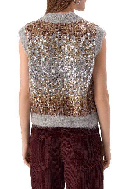 Шерстяной жилет с отделкой пайетками BRUNELLO CUCINELLI, арт. M1U375902P, фото 4