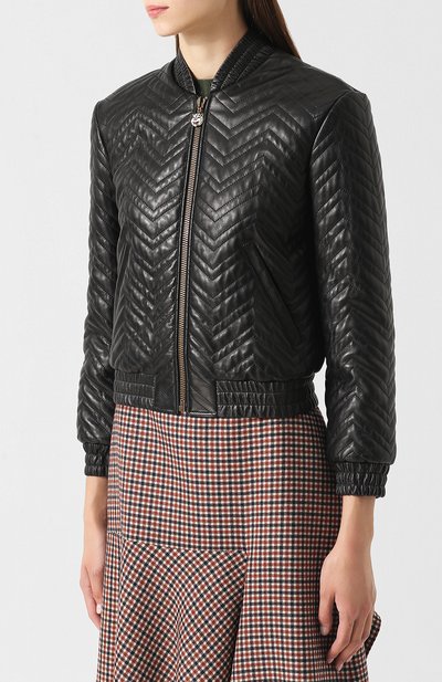 Однотонная кожаная куртка на молнии GUCCI черного цвета по цене 292500 руб., арт. 526790/XG666, фото 3 Однотонная кожаная куртка на молнии GUCCI, арт. 526790/XG666, фото 3
