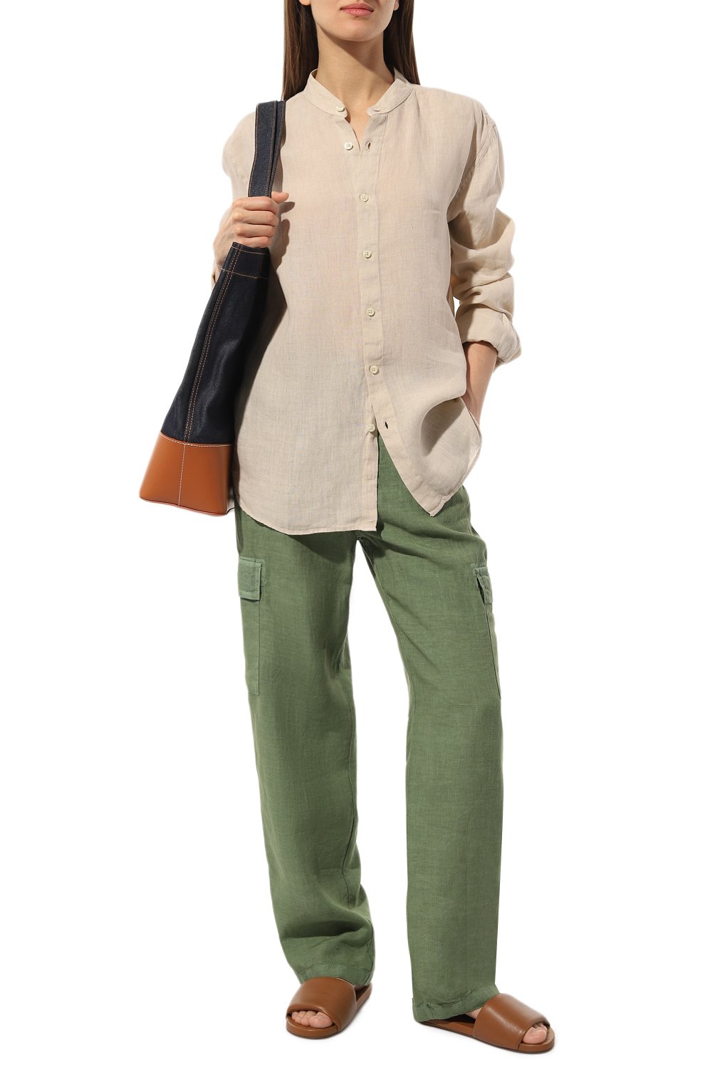 Льняные брюки-карго 120% LINO хаки цвета по цене 33950 руб., арт. 31ALIW290J/000F753/S00, фото 2 Льняные брюки-карго 120% LINO, арт. 31ALIW290J/000F753/S00, фото 2