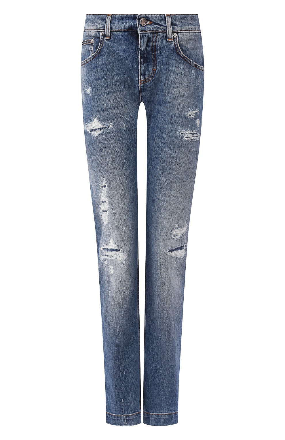 Джинсы с потертостями DOLCE & GABBANA синего цвета по цене 74800 руб., арт. FTAIAD/G8BF1, фото 1 Джинсы с потертостями DOLCE & GABBANA, арт. FTAIAD/G8BF1, фото 1