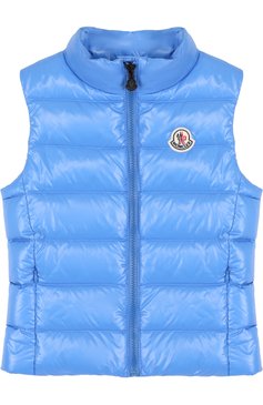 Детский стеганый жилет на молнии MONCLER ENFANT голубого цвета, арт. D2-954-48336-05-68950/8-10A | Фото 1 (Девочки Кросс-КТ: Верхняя одежда; Материал внешний: Синтетический материал; Материал сплава: Проставлено, Проверено; Рукава: Без рукавов; Статус проверки: Требуются правки, Проверена категория; Драгоценные камни: Проставлено)