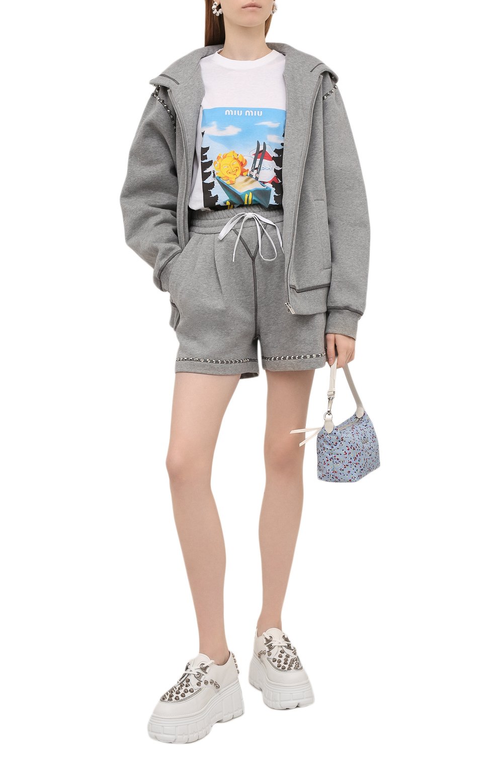Хлопковые шорты MIU MIU серого цвета по цене 120000 руб., арт. MJP267-1Z9J-F0031, фото 2 Хлопковые шорты MIU MIU, арт. MJP267-1Z9J-F0031, фото 2