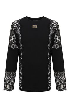 Мужская лонгслив DOLCE & GABBANA черного цвета, арт. G8NM6Z/HU7IH | Фото 1 (Рукава: Длинные; Стили: Гламурный; Принт: Без принта; Длина (для топов): Удлиненные; Материал сплава: Проставлено; Материал внешний: Хлопок; Драгоценные камни: Проставлено)