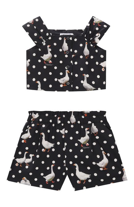Детский комплект из топа и шорт MOSCHINO черно-белого цвета, арт. HDG01I/LLB49/10-14 | Фото 1 (Драгоценные камни: Проставлено; Материал внешний: Хлопок; Материал сплава: Проставлено; Рукава: Короткие)