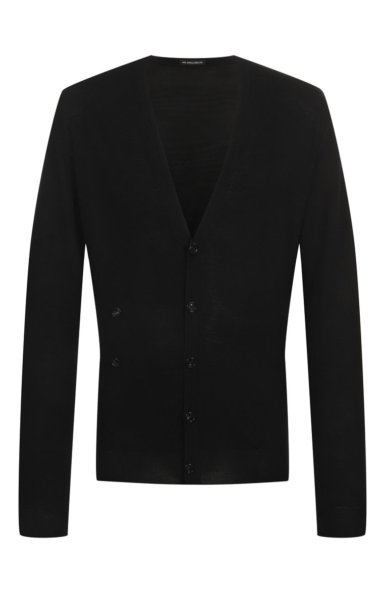 Мужской шерстяной кардиган ANN DEMEULEMEESTER черного цвета, арт. B0012476/KN056 | Фото 1 (Длина (для топов): Стандартные; �Рукава: Длинные; Материал внешний: Шерсть; Мужское Кросс-КТ: Кардиган-одежда; Стили: Гранж; Застежка: Пуговицы)