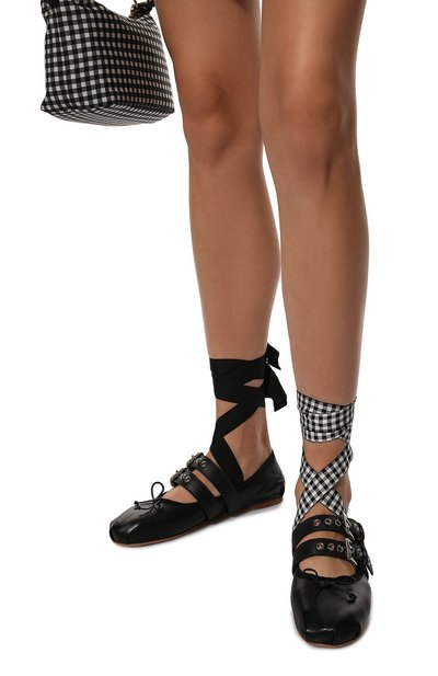 Кожаные балетки MIU MIU черного цвета по цене 78000 руб., арт. 5F466A-3I2X-F0002-005, фото 3 Кожаные балетки MIU MIU, арт. 5F466A-3I2X-F0002-005, фото 3