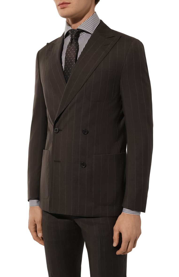 Мужской шерстяной костюм CORNELIANI темно-коричневого цвета, арт. 93X009-9317225_SET | Фото 3 (Рукава: Длинные; Материал внешний: Шерсть; Стили: Кэжуэл; Костюмы М: Двубортный)