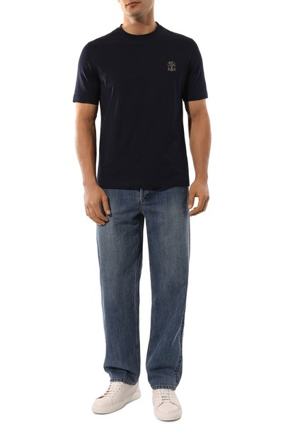 Хлопковая футболка BRUNELLO CUCINELLI темно-синего цвета по цене 54050 руб., арт. M0B137445G, фото 2 Хлопковая футболка BRUNELLO CUCINELLI, арт. M0B137445G, фото 2