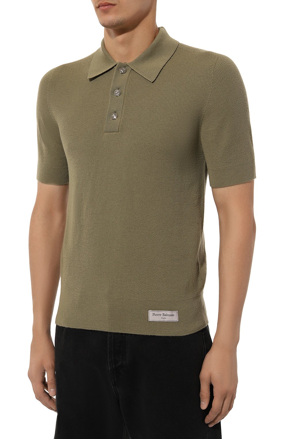 Шерстяное поло BALMAIN хаки цвета по цене 94150 руб., арт. DH1GB066/KE93, фото 3 Шерстяное поло BALMAIN, арт. DH1GB066/KE93, фото 3
