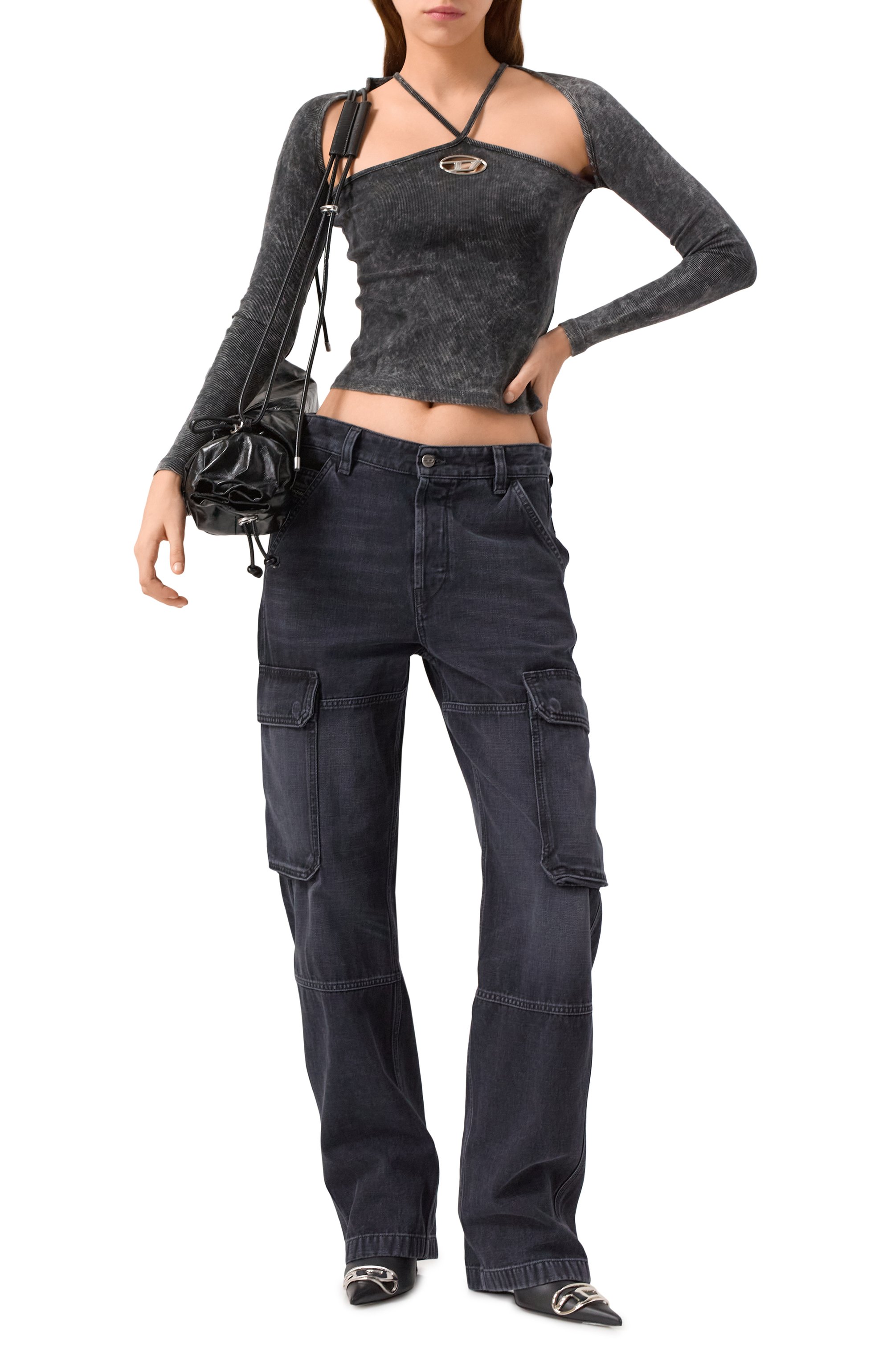 Хлопковый топ DIESEL темно-серого цвета по цене 23800 руб., арт. A14424/0KHAS, фото 2 Хлопковый топ DIESEL, арт. A14424/0KHAS, фото 2