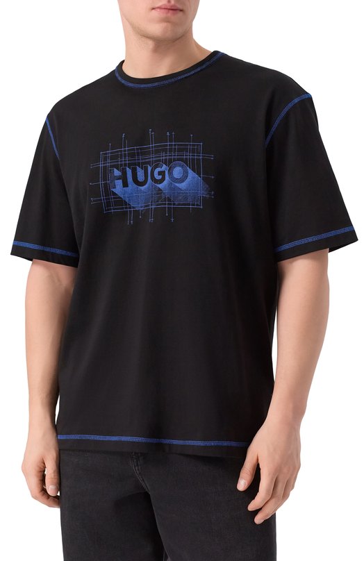 Хлопковая футболка HUGO Blue 50553498 Чёрный  50553498 Фото 3