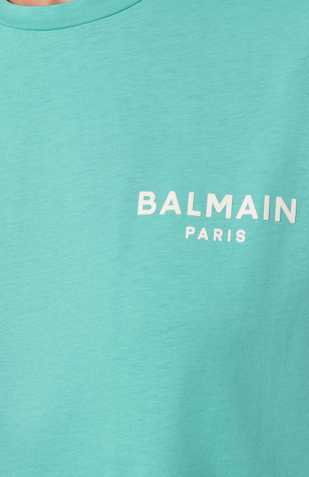 Хлопковая футболка BALMAIN бирюзового цвета по цене 37100 руб., арт. AF1EE005BB01, фото 5 Хлопковая футболка BALMAIN, арт. AF1EE005BB01, фото 5