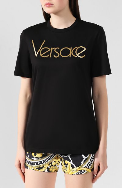 Хлопковая футболка VERSACE черного цвета по цене 38450 руб., арт. A83641/A201952, фото 3 Хлопковая футболка VERSACE, арт. A83641/A201952, фото 3