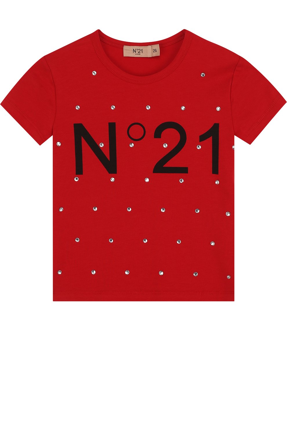 Хлопковая футболка с логотипом бренда и стразами N21, арт. 08 X/K707/5448/26-32, фото 1