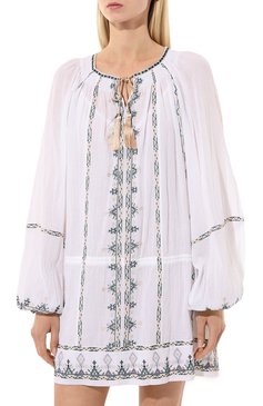 Женское хлопковое платье ISABEL MARANT ETOILE белого цвета, арт. 24PR00039FC-B1J15E | Фото 3 (Стили: Этно; Рукава: Длинные; Длина Ж (юбки, платья, шорты): Мини; Случай: Повседневный; Материал сплава: Проставлено; Материал внешний: Хлопок; Драгоценные камни: Проставлен�о; Женское Кросс-КТ: Платье-одежда)