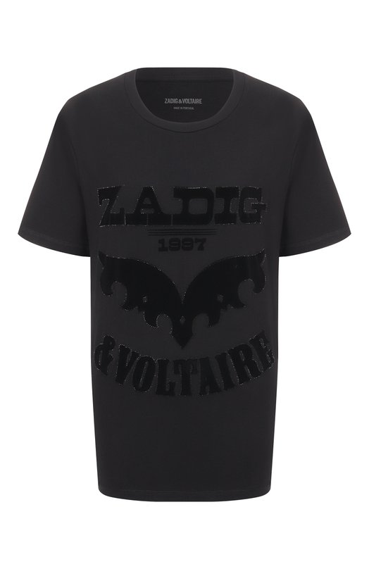 Хлопковая футболка Zadig and Voltaire JWTS02826 Чёрный JWTS02826