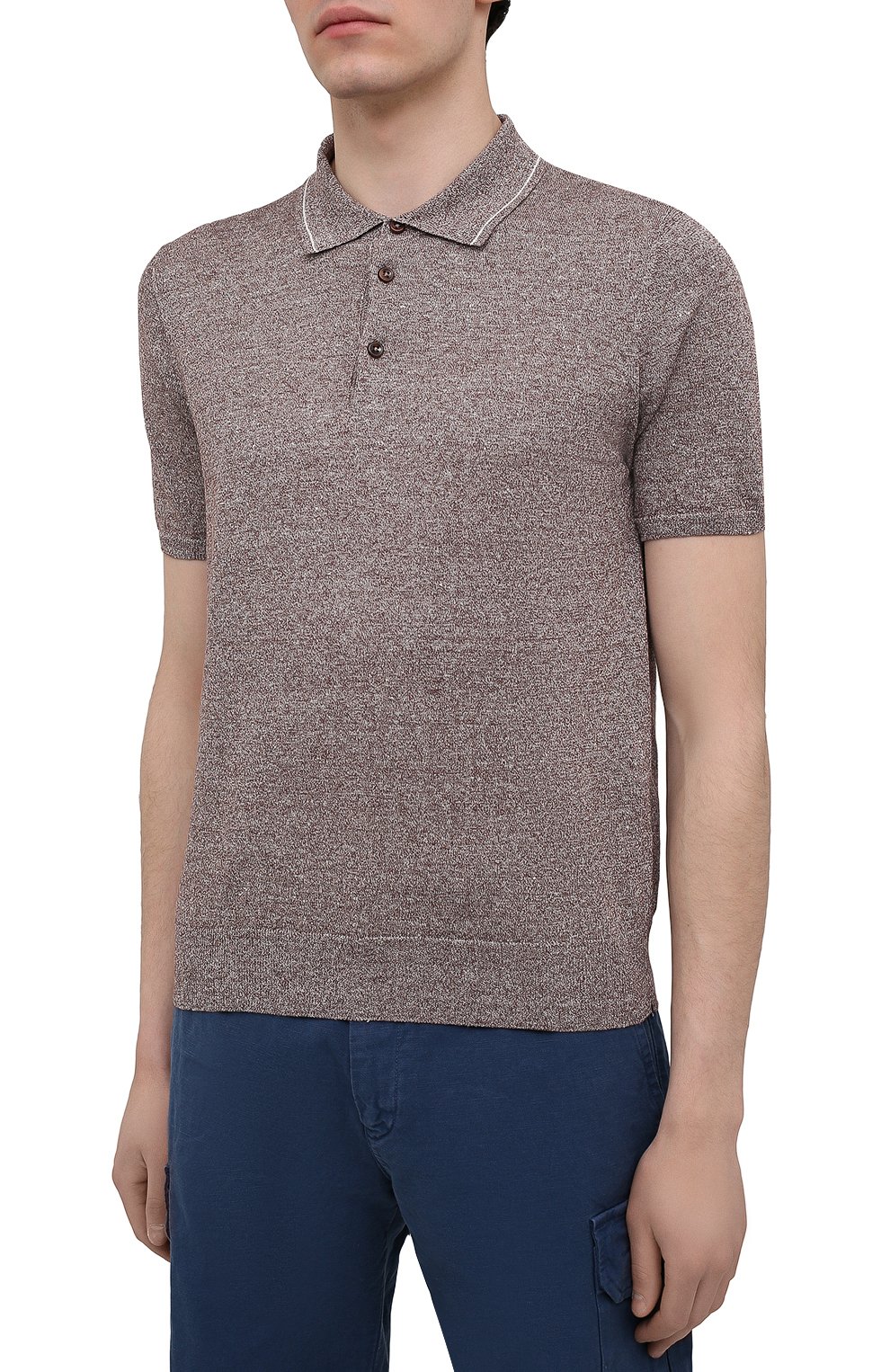 Поло изо льна и хлопка FIORONI коричневого цвета по цене 43950 руб., арт. MK20701C1, фото 3 Поло изо льна и хлопка FIORONI, арт. MK20701C1, фото 3