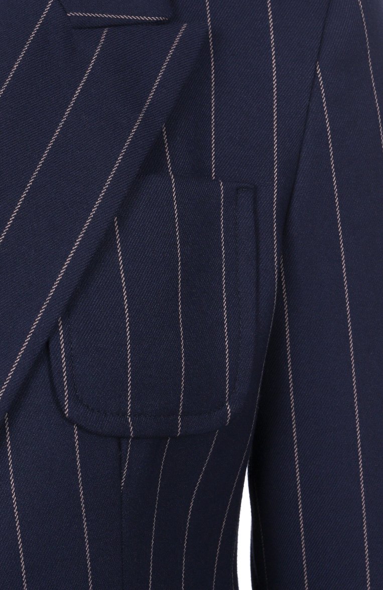 Женский жакет FORTE DEI MARMI COUTURE синего цвета, арт. 25SF5414-T | Фото 6 (Материал внешний: Синтетический материал, Вискоза; Рукава: Длинные; Длина (для топов): Стандартные; Кросс-КТ: костюм; Стили: Кэжуэл; Женское Кросс-КТ: Жакет-одежда; 1-2-бортные: Однобортные)